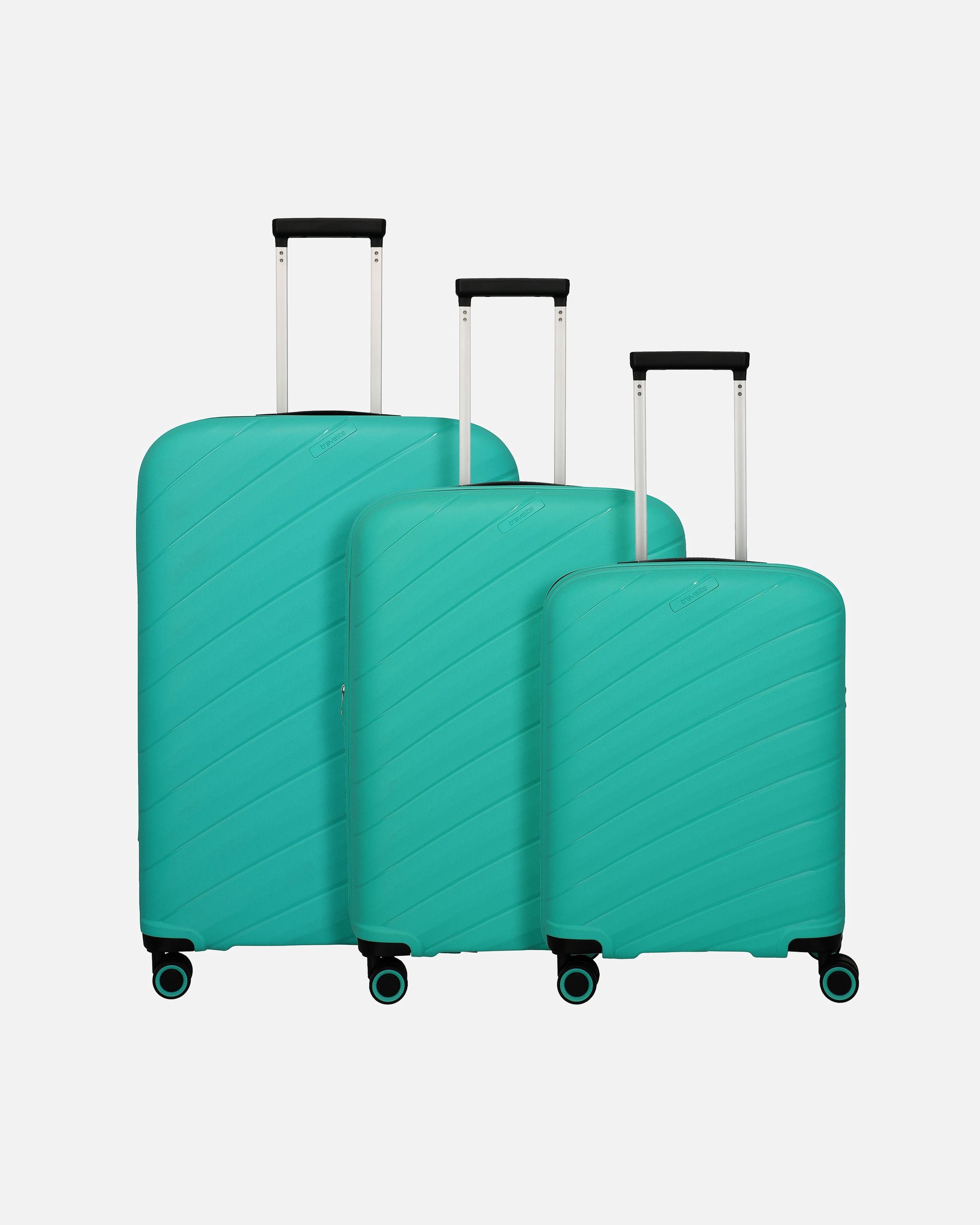 Koffer für Männlich Travelite Burano 4 Rollen Kofferset 3-teilig mit Dehnfalte aqua
