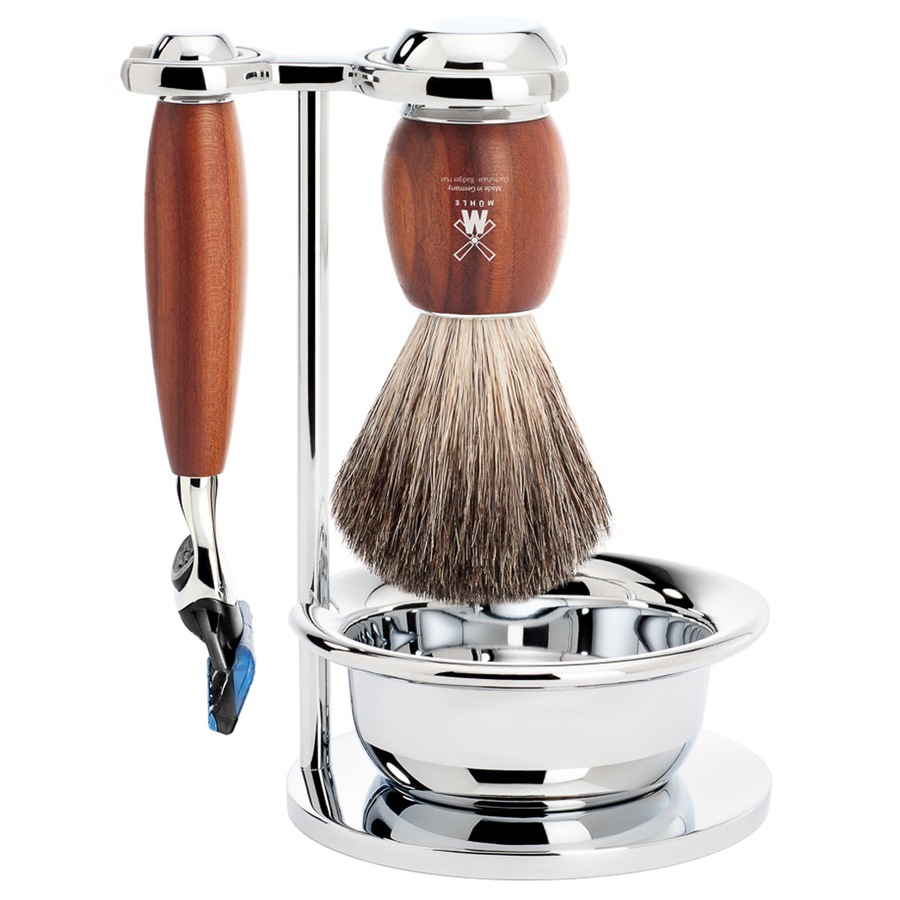 Mühle VIVO - 4-tlg. Rasierset Gillette Fusion Griffe Pflaumenholz Herren