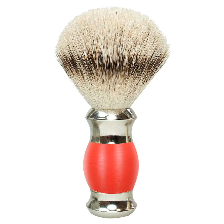 Golddachs Rasierpinsel Silberspitz Grifffarbe Rot Herren