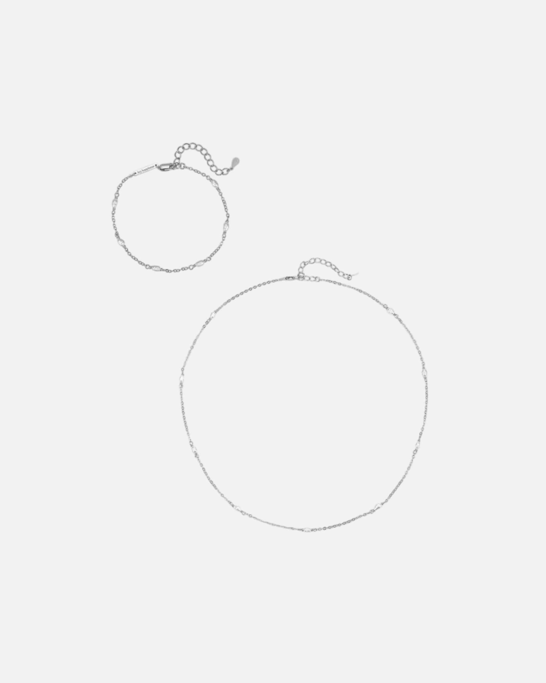 Schmuckset für Weiblich Hey Happiness Default Brand Line Perlen Schmuckset Kette & Armband 925 Silber Silber