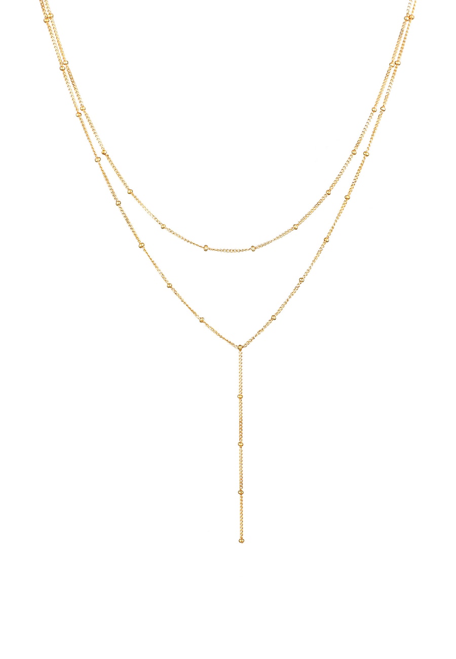 Elli Halskette Layer Y-Kette Kugelkette 925 Silber goldfarben Damen