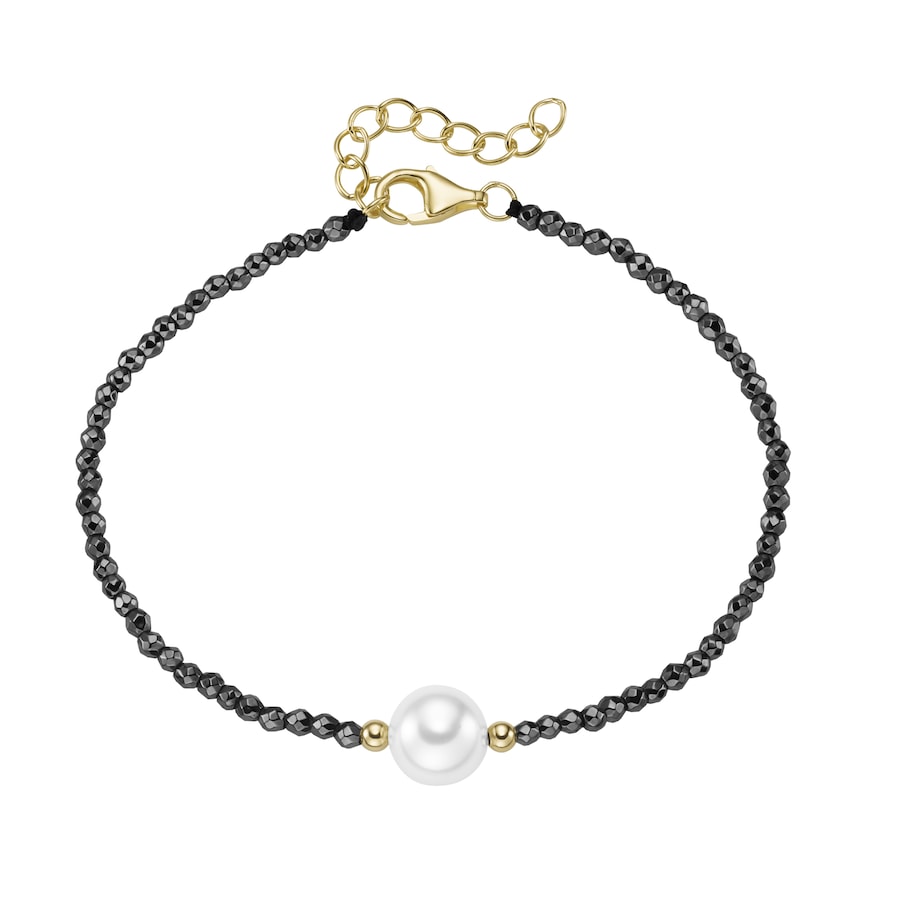 Smart Jewel Armband mit Hämatit-Kugeln + Muschelkern-Perle, Silber 925 19 cm