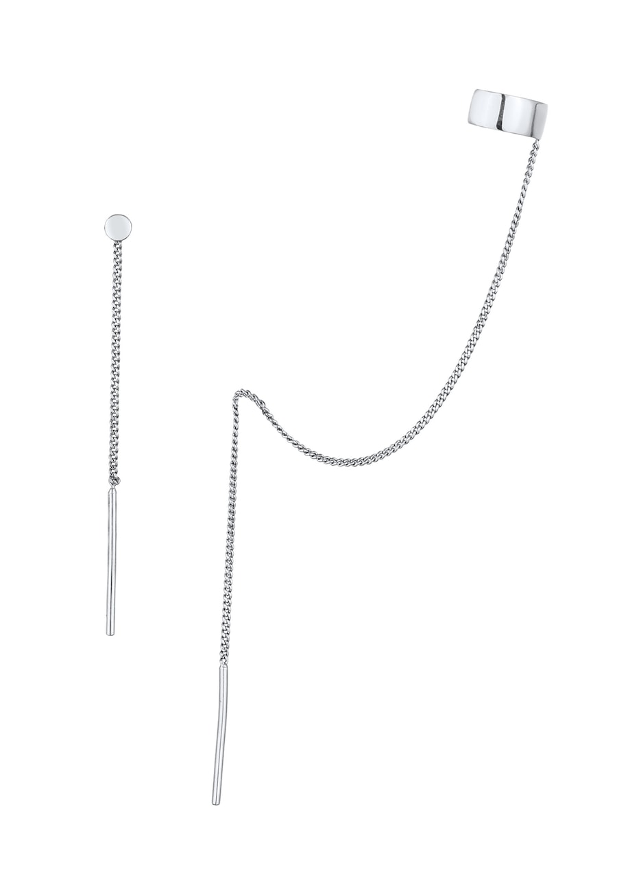 Elli Earcuff mit Kette Durchzieher Plättchen Poliert 925 Silber silberfarben Damen