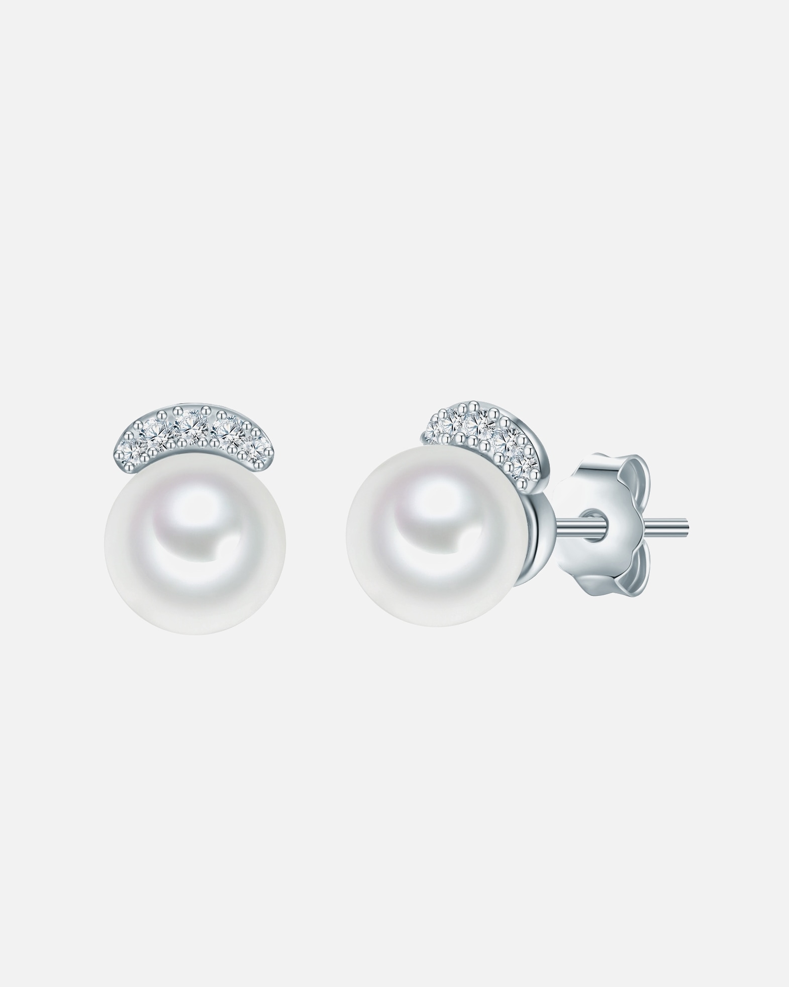 Ohrringe für Weiblich Valero Pearls Perlen-Ohrstecker Sterling Silber Zirkonia Süßwasser-Zuchtperle in Silber Silver