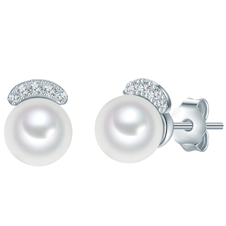 Valero Pearls Perlen-Ohrstecker Sterling Silber Zirkonia Süßwasser-Zuchtperle in Silver Damen