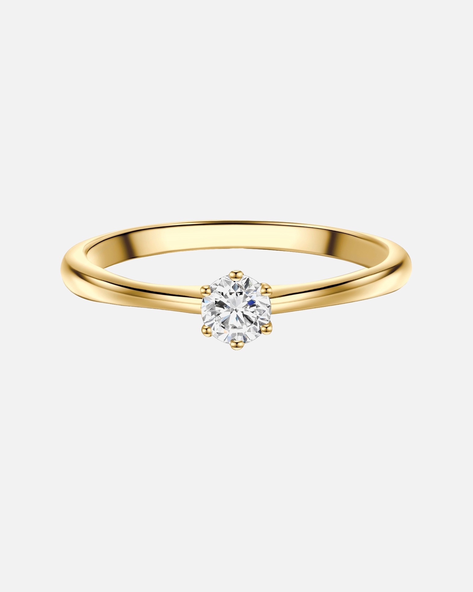 Ring für Weiblich Trilani Solitärring aus Sterling Silber in Gelbgold mit Zirkonia 52