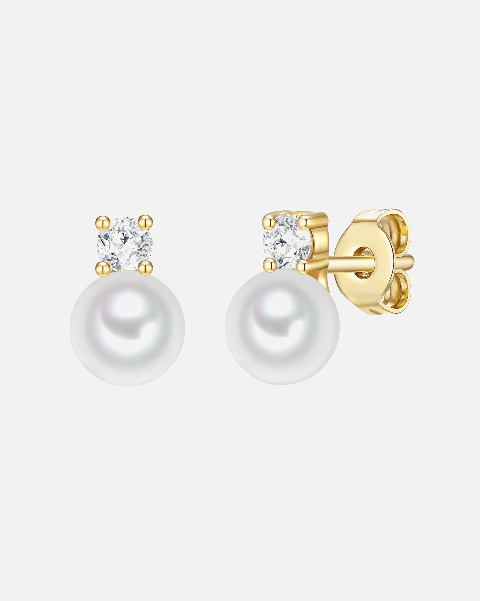 Ohrringe für Weiblich Trilani Ohrstecker aus Sterling Silber in gelbgold mit Zirkonia Süßwasser-Zuchtperle 9,7 mm