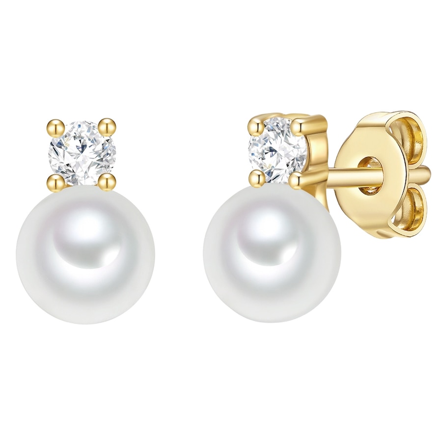 Trilani Ohrstecker aus Sterling Silber in gelbgold mit Zirkonia Süßwasser-Zuchtperle 9,7 mm Damen