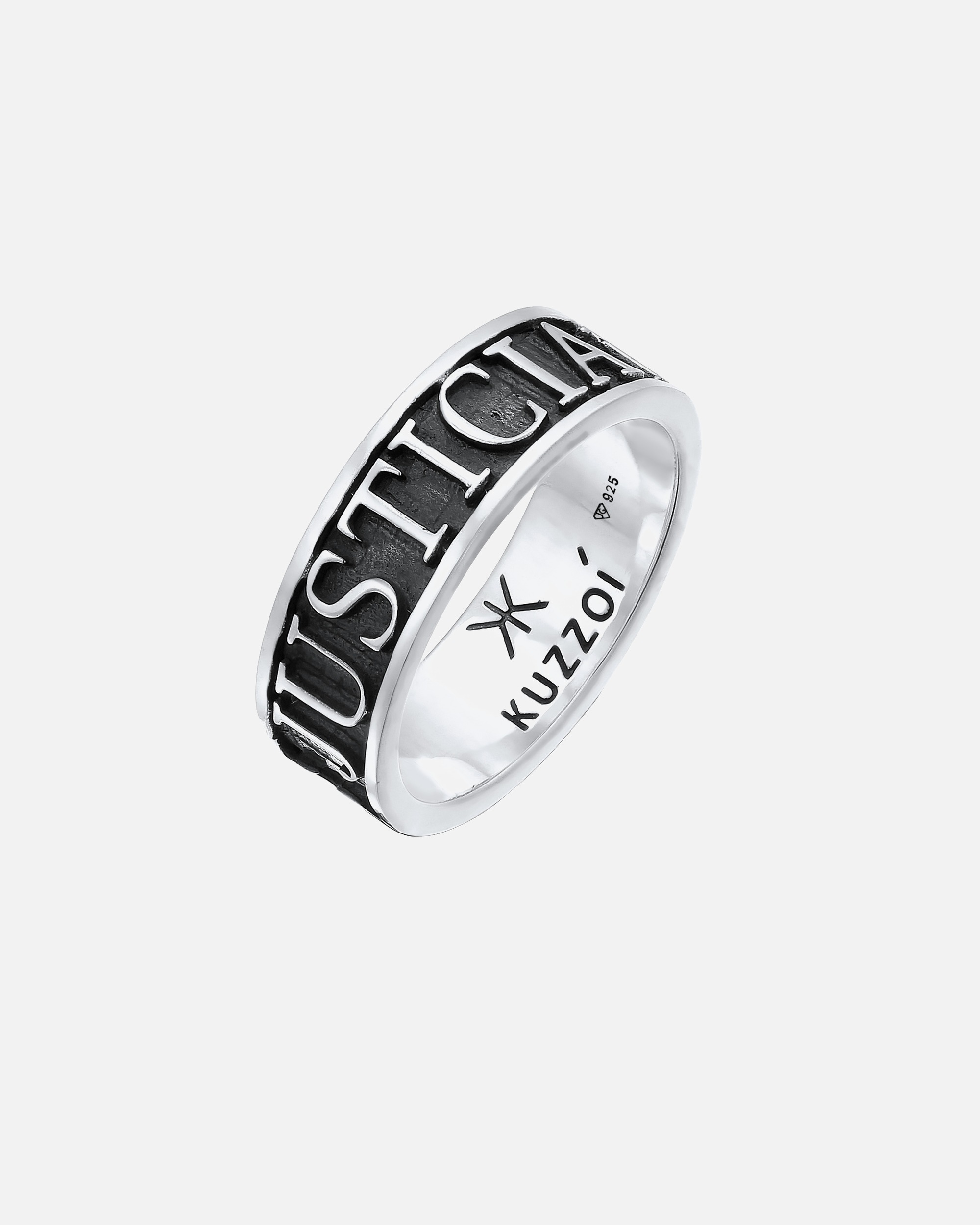 Ring für Männlich KUZZOI Herren Bandring Schriftzug 925 Silber oxidiert 60