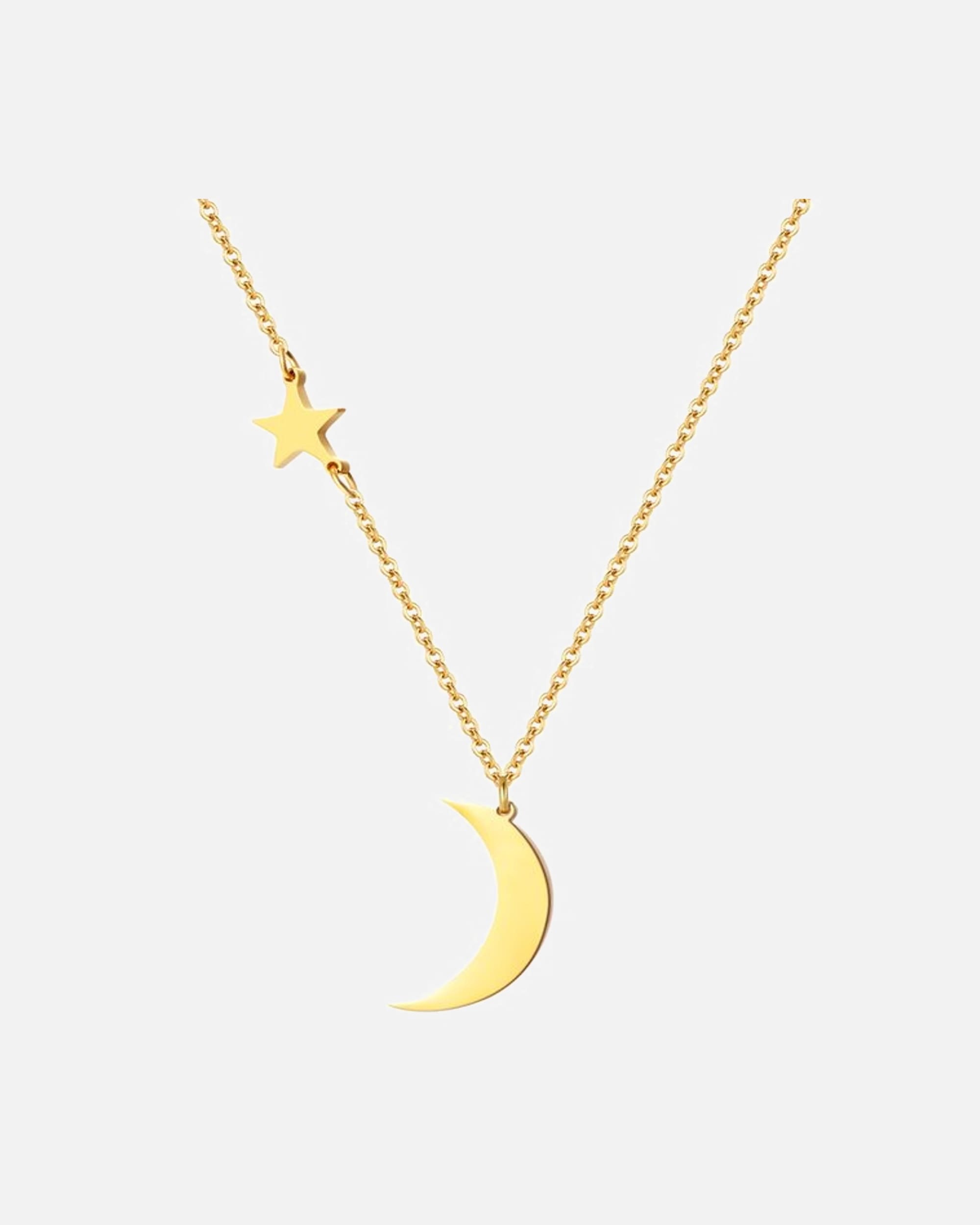 Halskette für Weiblich Hey Happiness Default Brand Line Halskette mit Stern- und Mondanhänger aus Edelstahl Gold