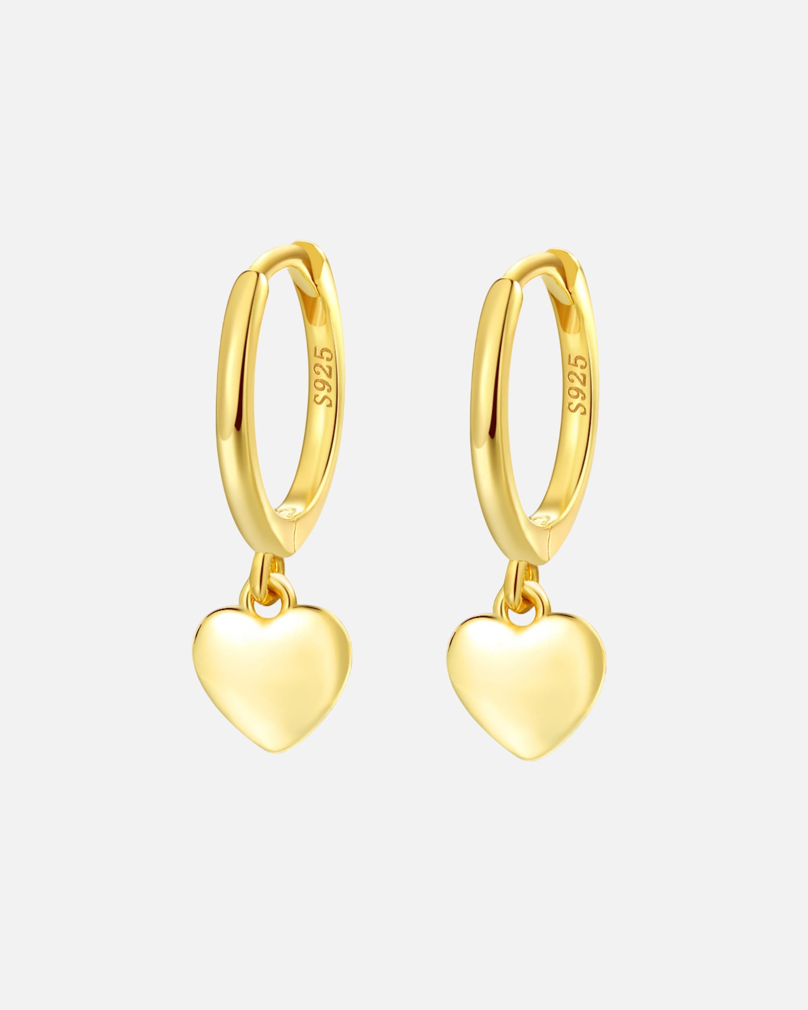 Ohrringe für Weiblich Hey Happiness Default Brand Line Mini-Creolen mit Herzanhänger, 925 Silber Gold