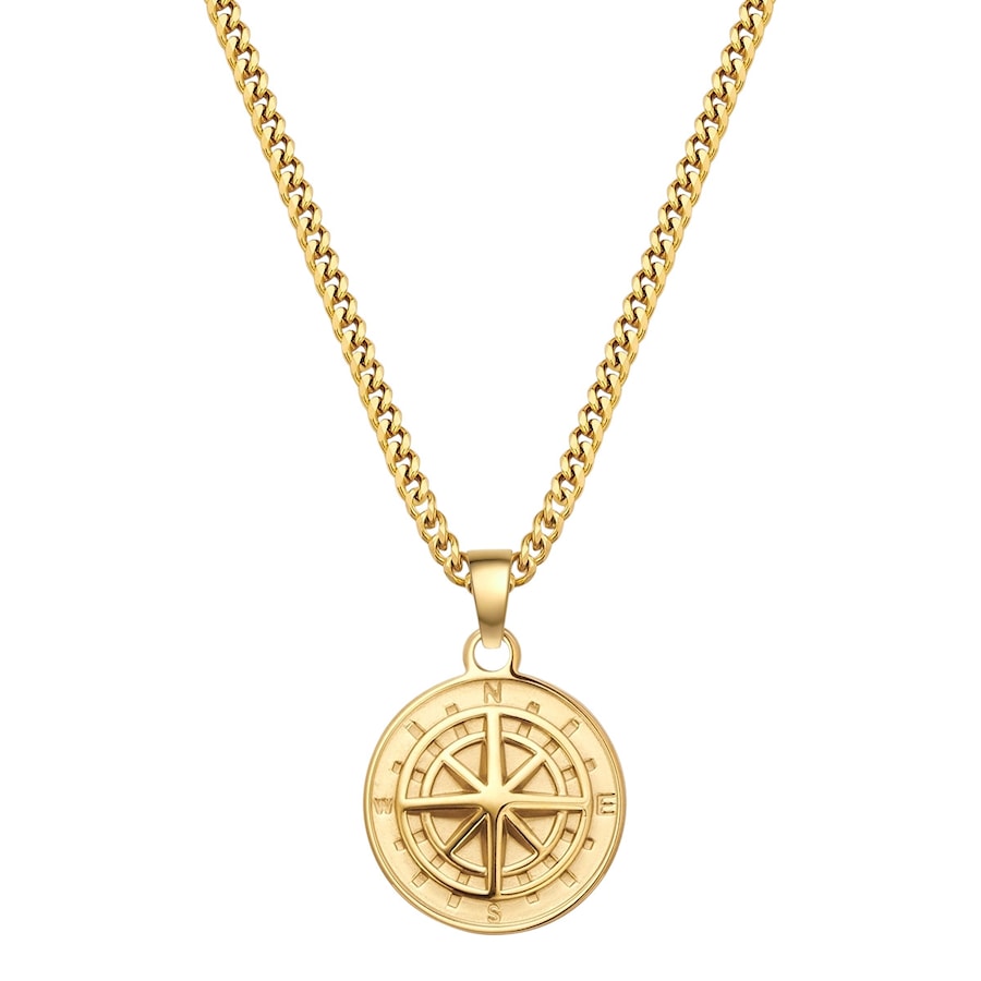 True Rebels Halskette Kompass aus Edelstahl in gelbgold 55,0 cm Basiskette + 3,0 Verlängerung Herren