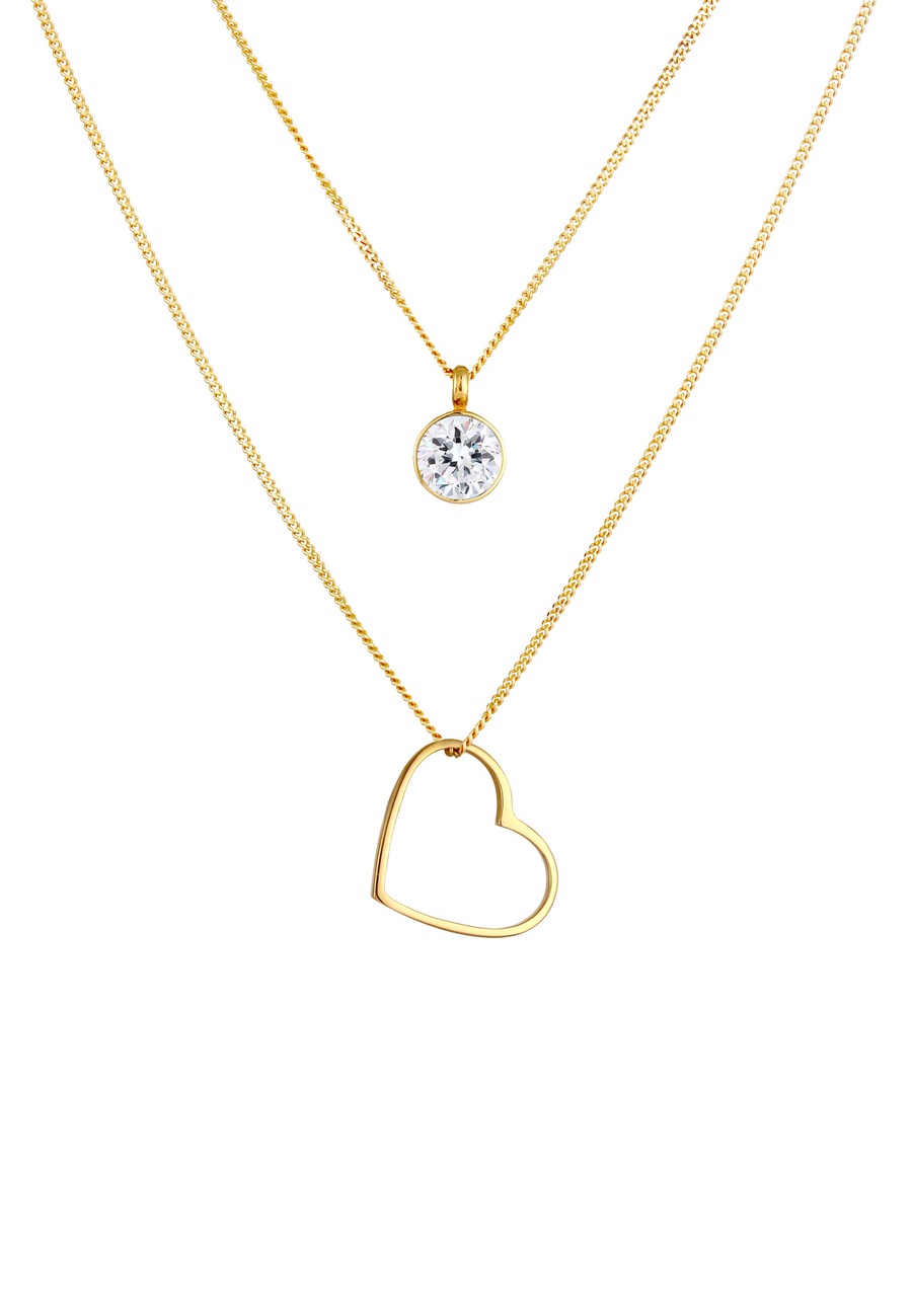 Elli Layer Herz Solitär 925 Silber, mit Kristallen von Swarovski goldfarben Damen