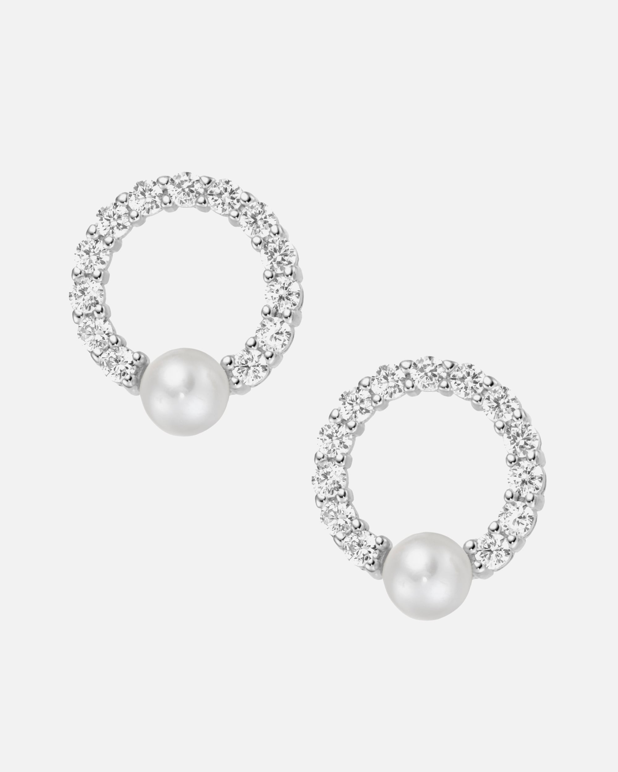 Ohrringe für Unisex Smart Jewel Ohrstecker kreisförmig, Zirkonia Steine, Süßwasserperlen, Silber 925 Silber