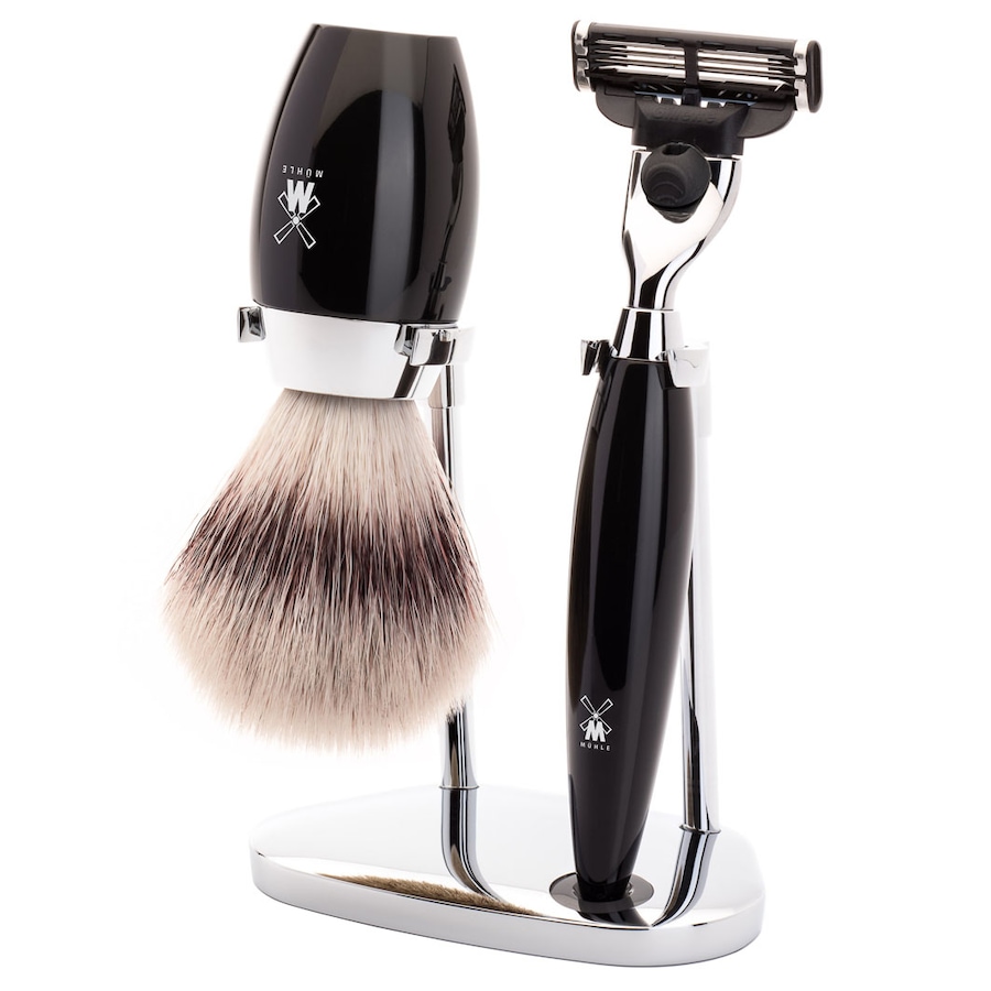 Mühle KOSMO 3-teiliges Rasierset, Silvertip Fibre , mit Gillette Mach3 Griffmaterial Edelharz schwarz Herren