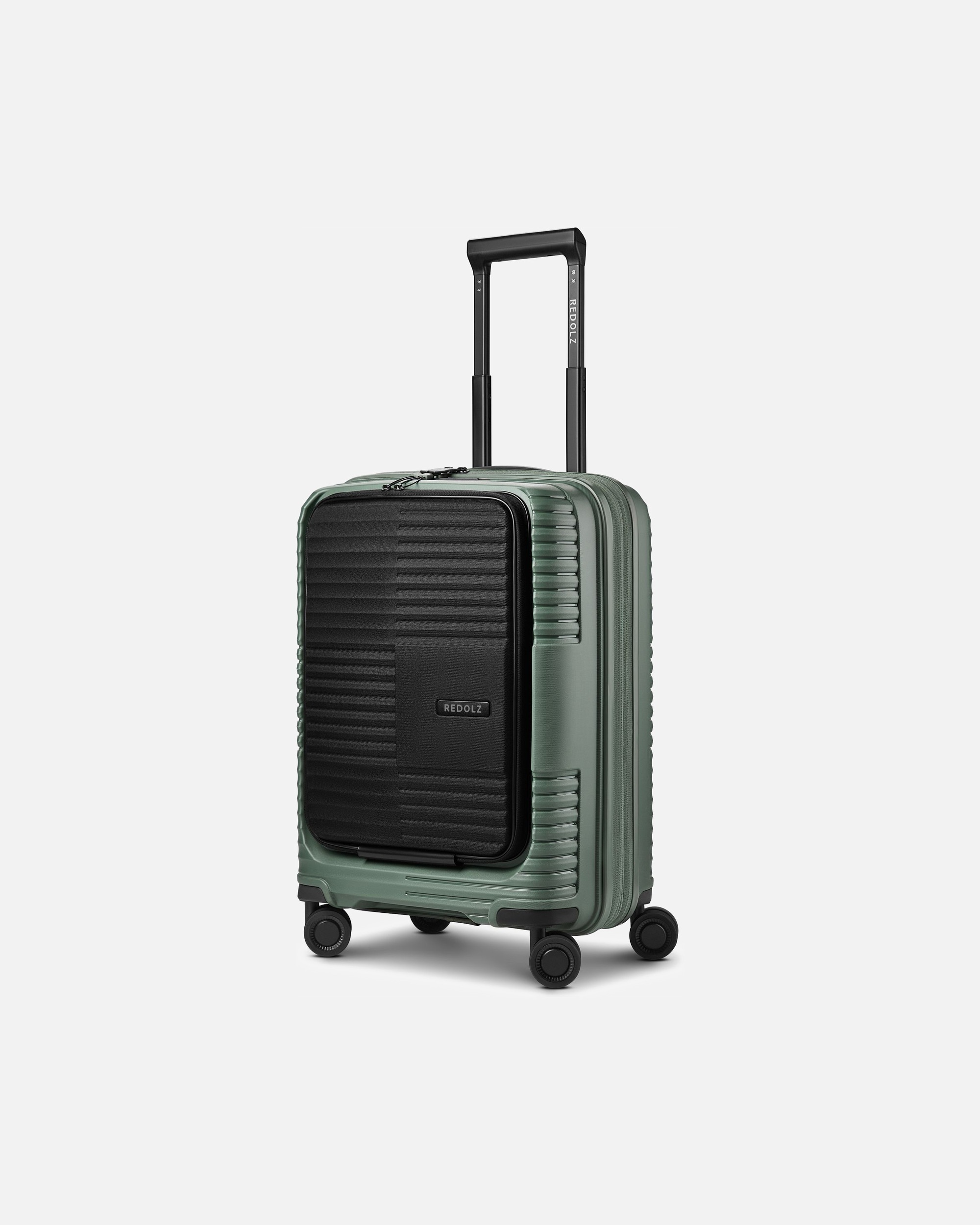Handgepäckkoffer für Männlich Redolz Essentials 17 2.0 4 Rollen Kabinentrolley 55 cm Laptopfach mit Dehnfalte grey green