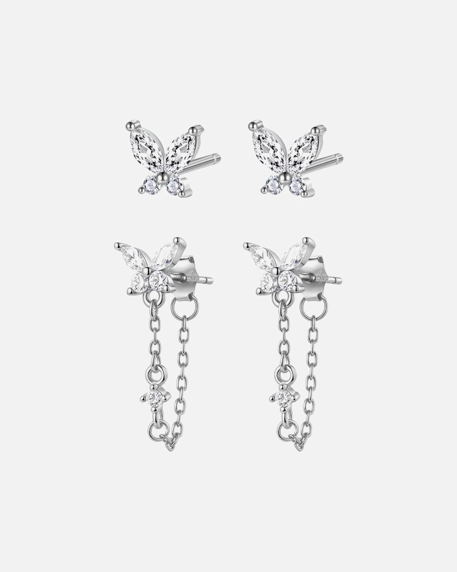 Ohrringe für Weiblich Hey Happiness Default Brand Line Schmetterling Ohrringe Set – 925 Sterling Silver – Butterfly Blossom Silber