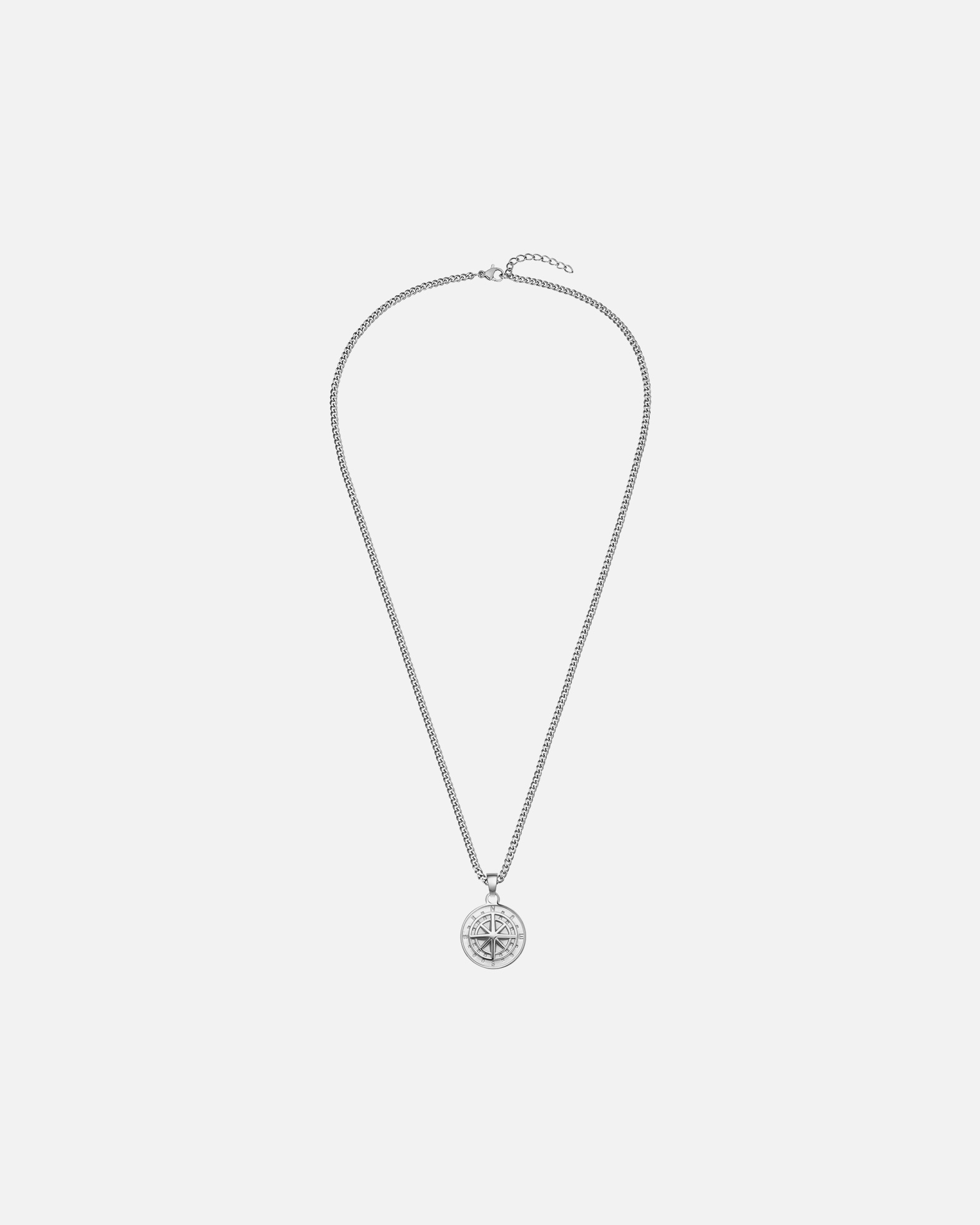Halskette für Männlich True Rebels Halskette Kompass aus Edelstahl in silber 55,0 cm Basiskette + 3,0 cm Verlängerung