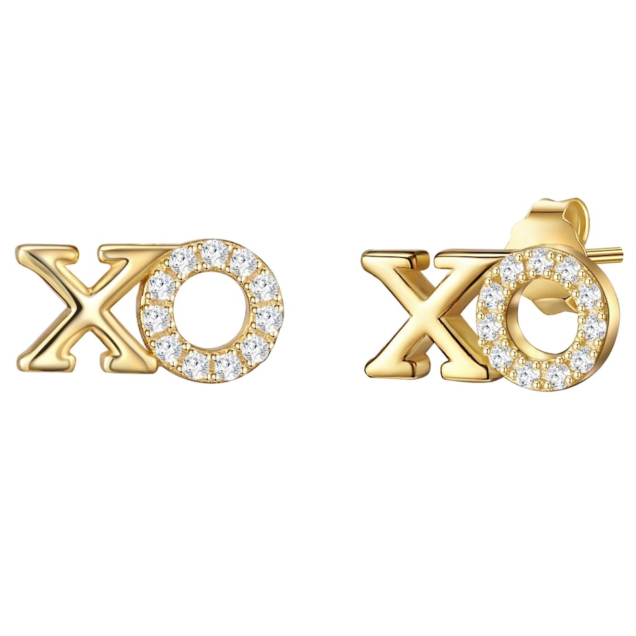 Lulu & Jane Ohrstecker XO aus Messing in Gelbgold mit Zirkonia 5,7 mm Damen