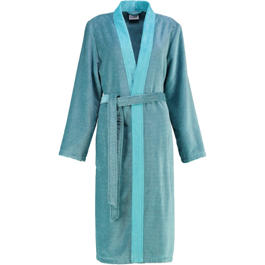 Cawö Bademäntel Damen Kimono Two-Tone 6431 türkis - 47 S Weiss