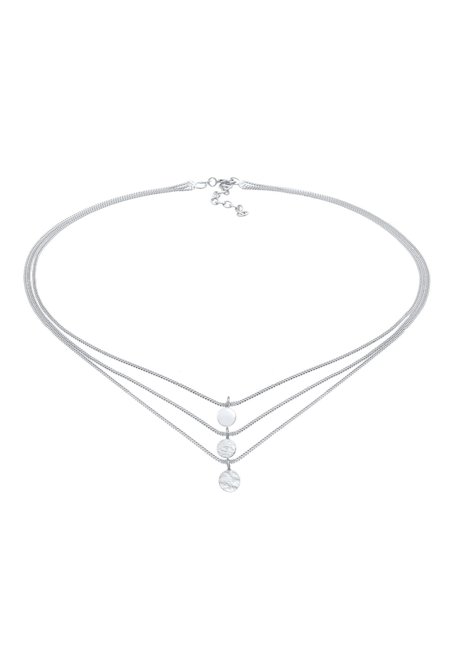 Elli Choker Layer Dreireihig Plättchen Boho 925 Silber 36 Damen