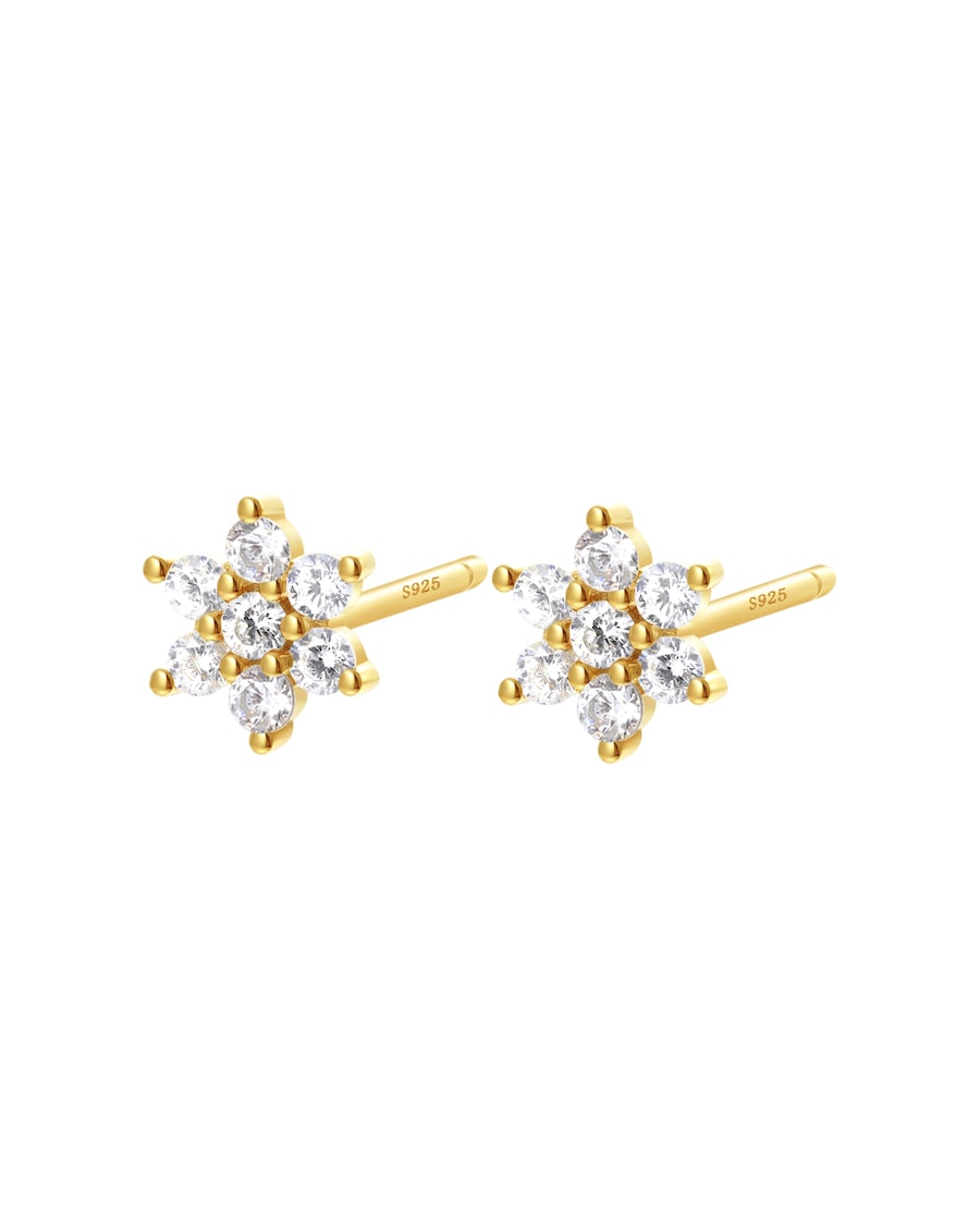 Hey Happiness Ohrstecker Edelsteine-Sonne, aus 925er Silber Gold Damen
