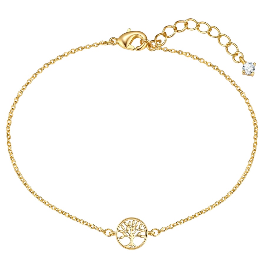 Lulu & Jane Armband Lebensbaum aus Messing in gelbgold mit Zirkonia 17,0 cm Basislänge + 3,0 Verlängerung Damen
