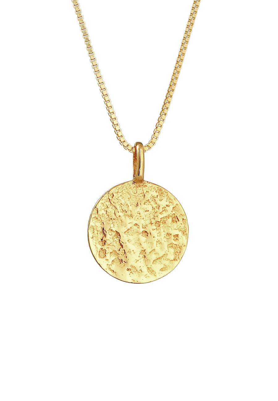KUZZOI Herren Basic Coin Plättchen gehämmert 925 Silber goldfarben