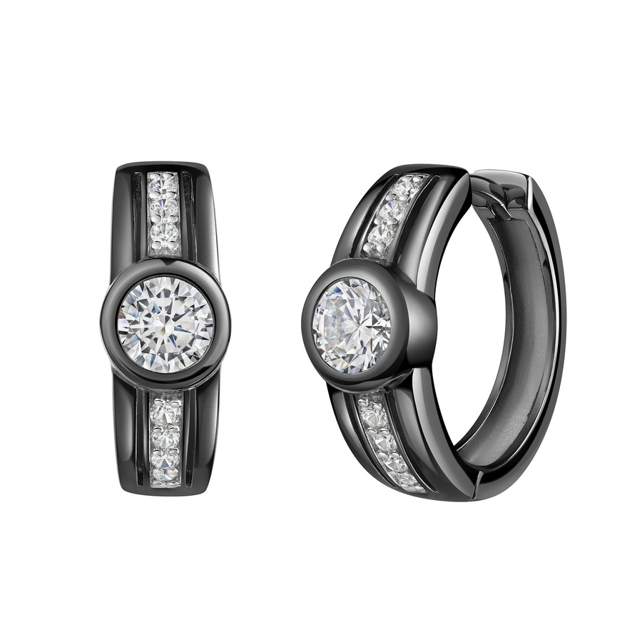Celesta Creolen 925 Sterling Silber rhodiniert/schwarz Zirkonia 925/- weiß Damen