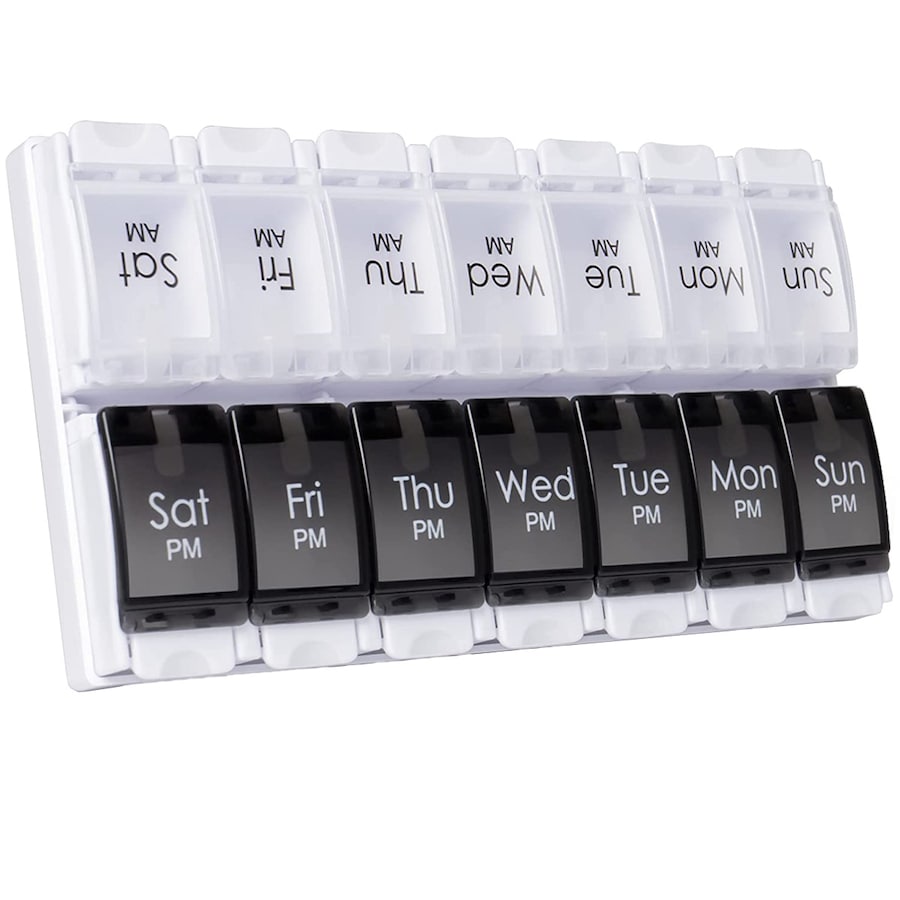 UNIQ Tablettenbox / Dosierbox für 7 Tage (morgens abends) Schwarz Weiß Damen
