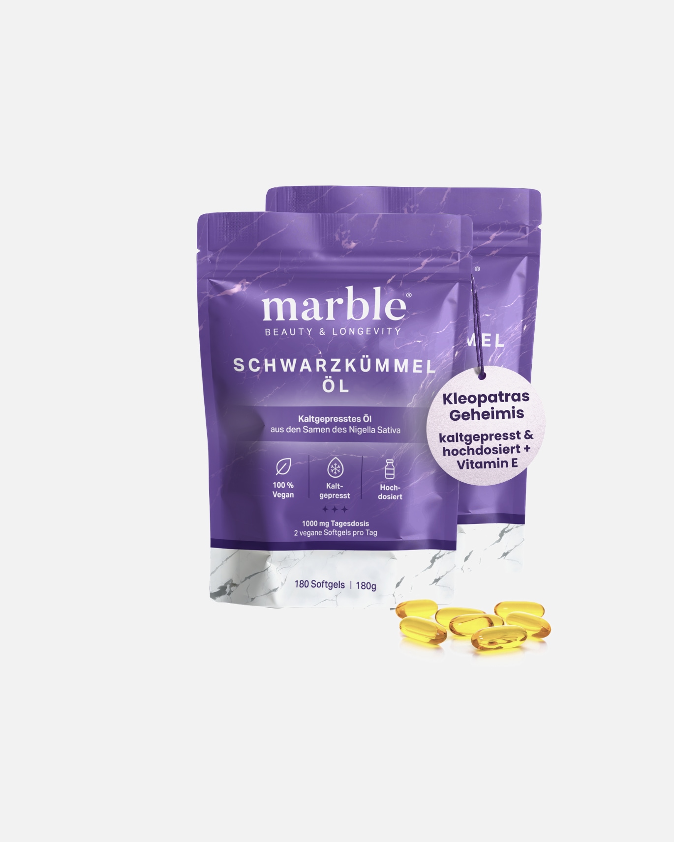 Nahrungsergänzung Energie & Fokus für Unisex marble Schwarzkümmelöl – 2er Pack 2er Pack marble Schwarzkümmelöl