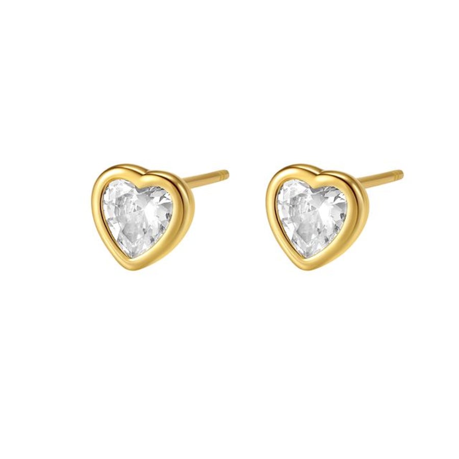 Hey Happiness Funkelnde Herz Ohrstecker aus 925er Sterlingsilber Gold Hellbraun Damen