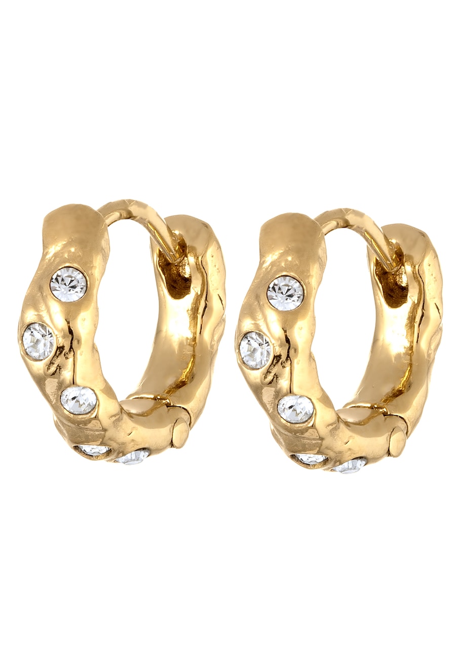 Elli Creolen Weiß 925 Sterling Silber, mit Kristallen von Swarovski goldfarben Damen