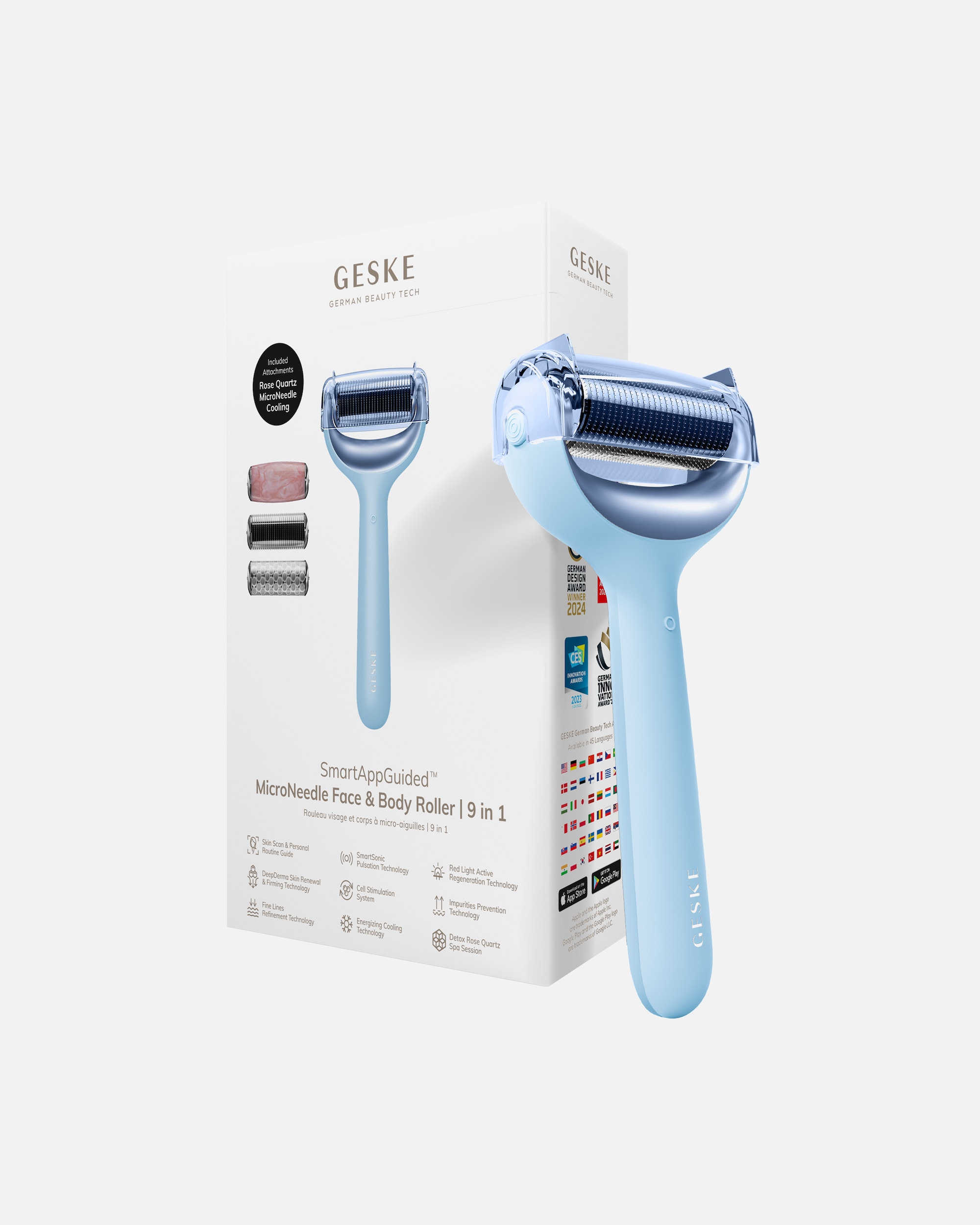Dermaroller für Unisex GESKE SmartAppGuided™ MicroNeedle Face & Body Roller | 9 in 1 Aquamarine