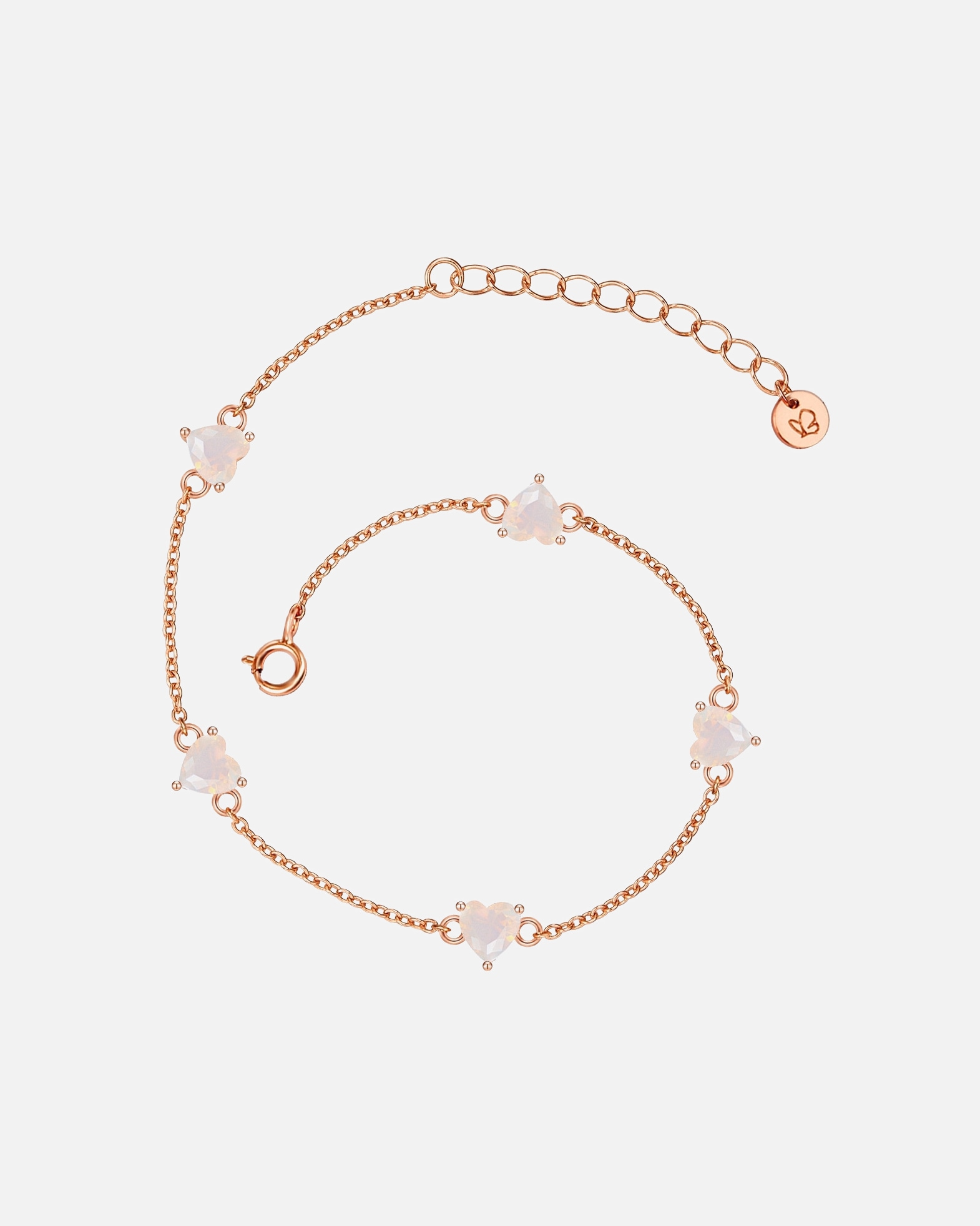 Armband für Weiblich Glanzstücke München Armband Herz Sterling Silber Mondstein (synth.) in Roségold 17,0 cm Basislänge + 3,0 cm Verlängerung