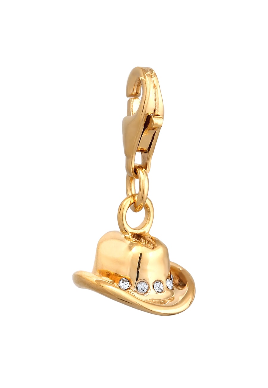 Elli Cowboy Hut Weiß 925 Sterling Silber, mit Kristallen von Swarovski goldfarben Damen