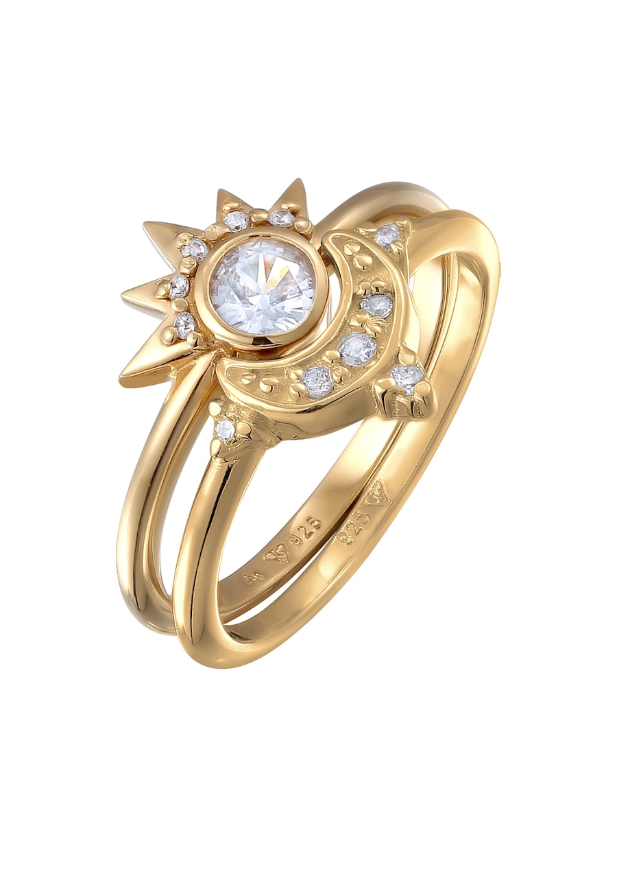 Elli Set Mond Sonne Zirkonia 925 Sterling Silber vergoldet 54 Damen