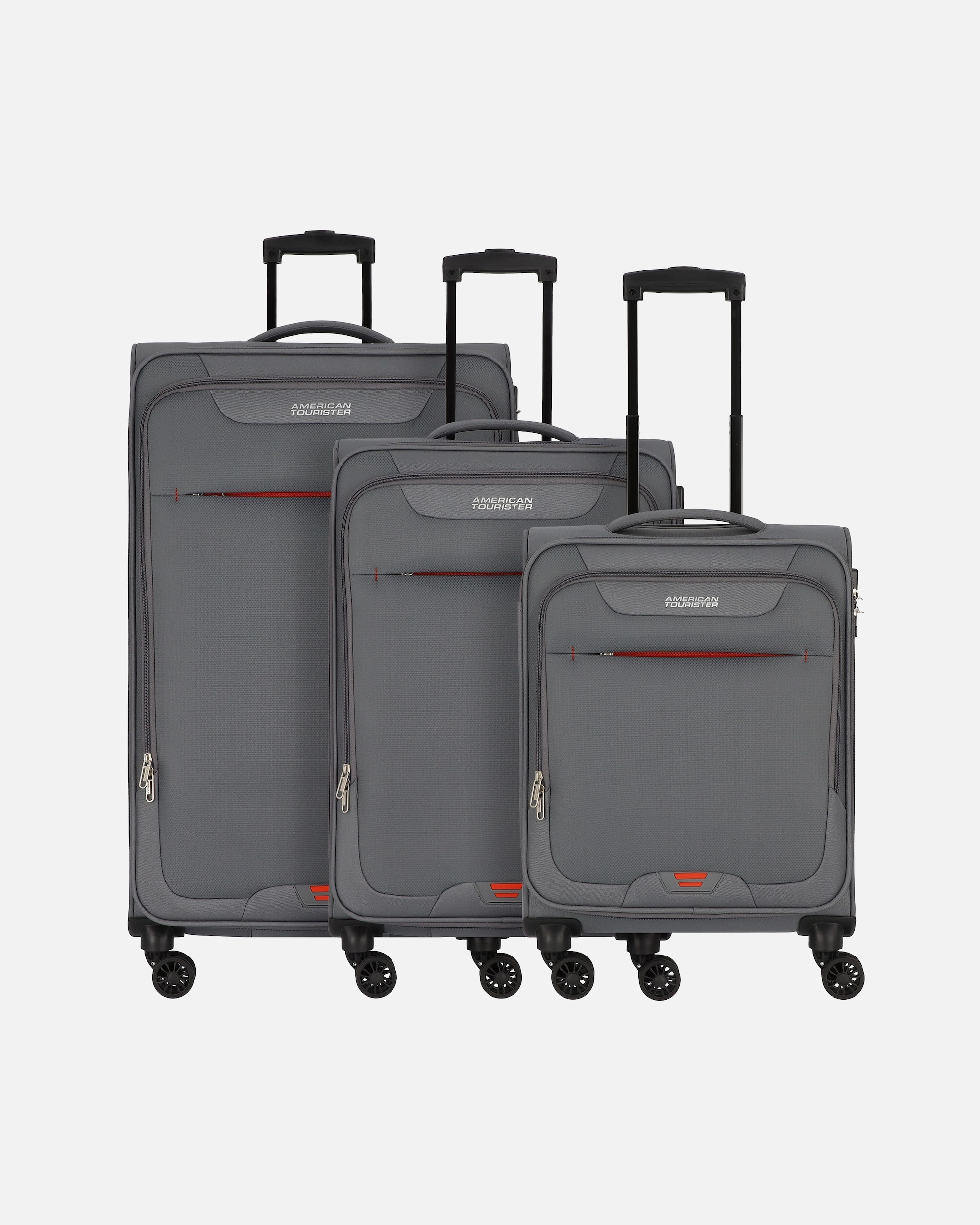 Koffer für Männlich American Tourister Street Roll 4 Rollen Kofferset 3-teilig mit Dehnfalte grey