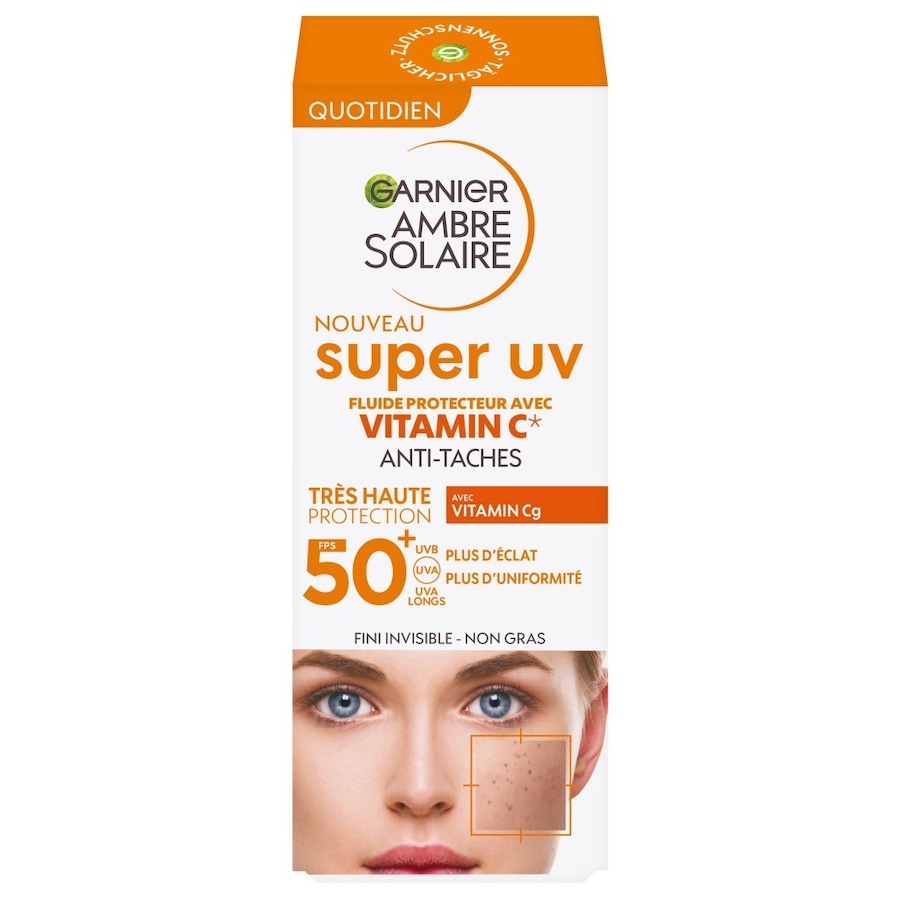 Garnier Ambre Solaire Super UV Sonnenschutzfluid Anti-Dark-Spots mit Vitamin C LSF 50+ Sonnencreme 40 ml