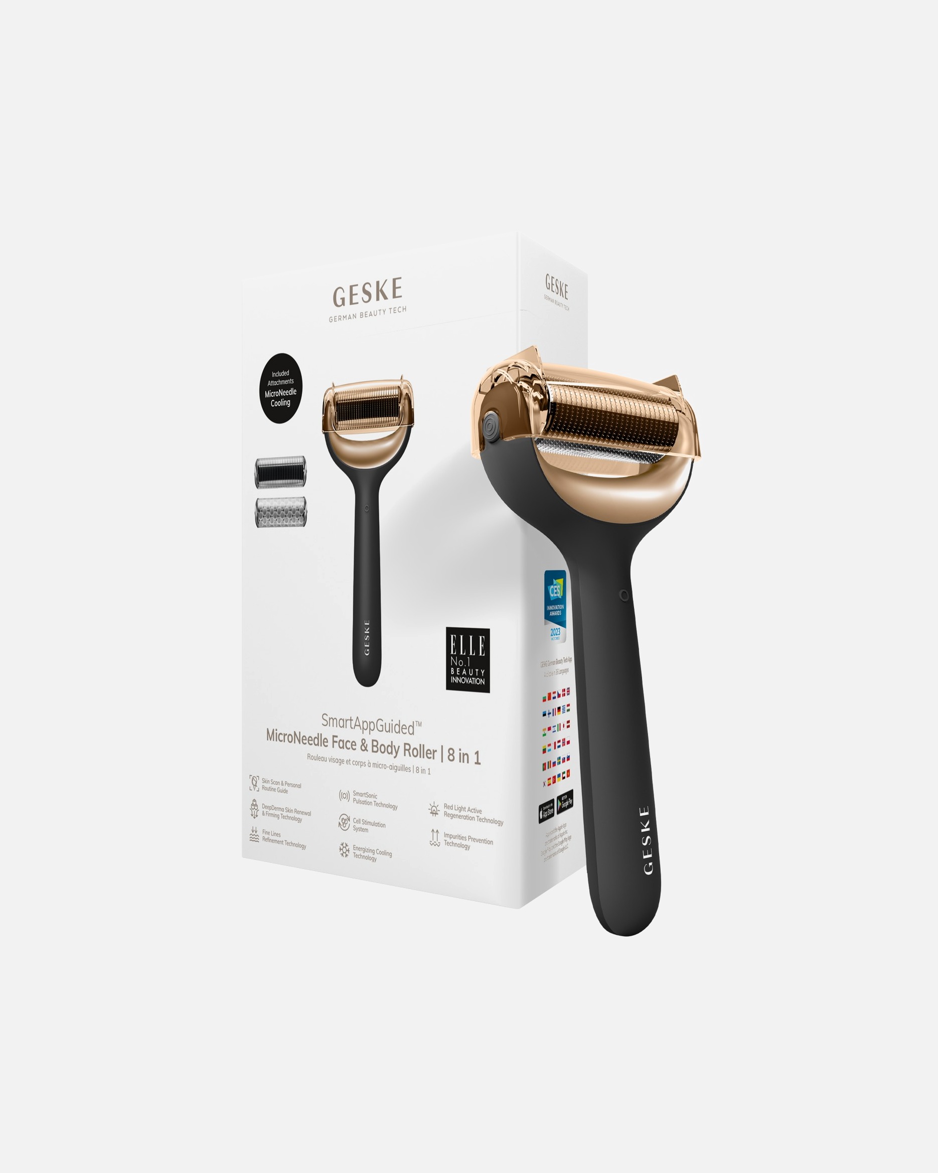 Dermaroller für Unisex GESKE SmartAppGuided™ MicroNeedle Face & Body Roller | 8 in 1 Gray