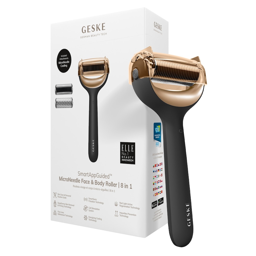 Geske SmartAppGuided MicroNeedle Face & Body Roller | 8 in 1 Dermaroller Gray