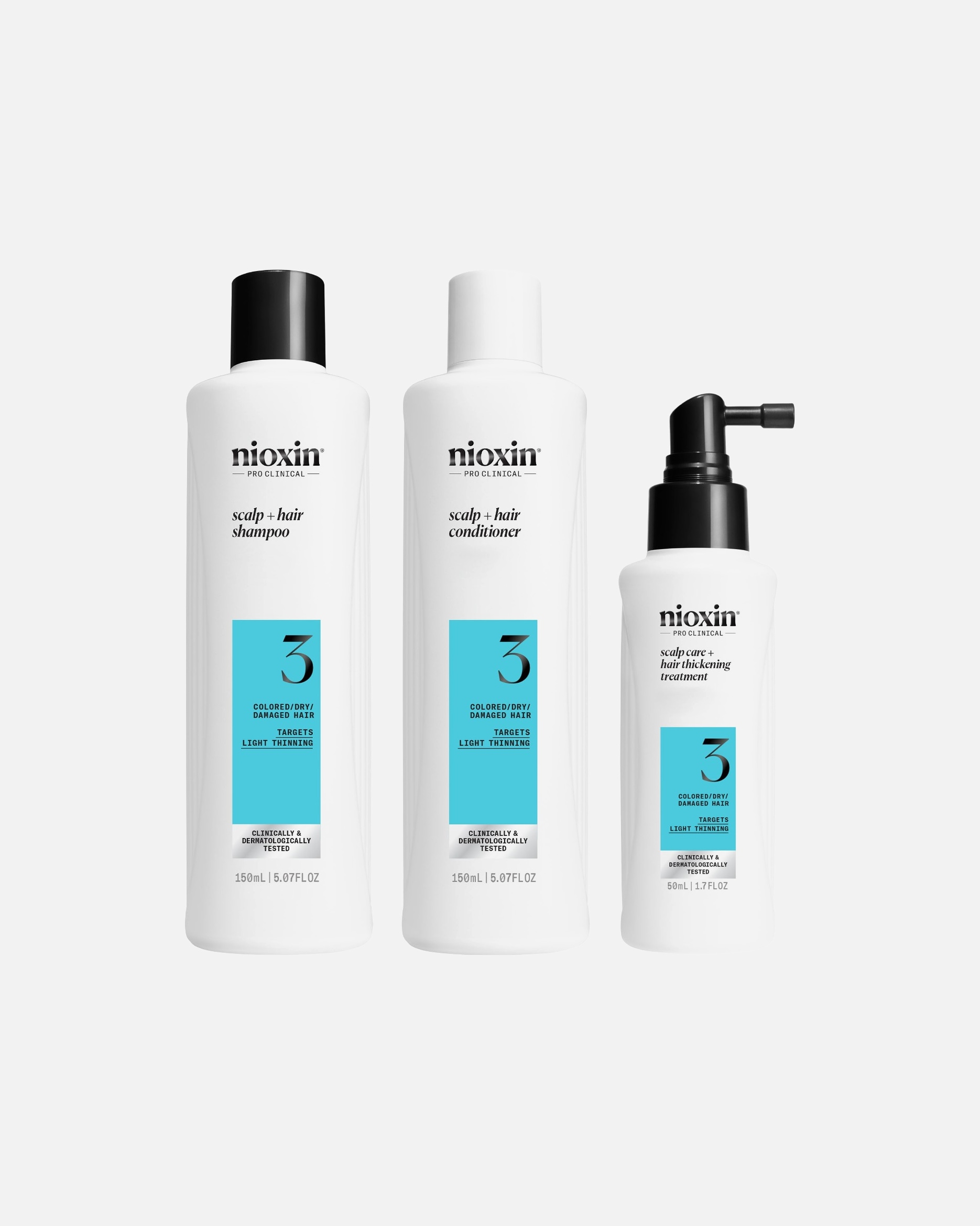 Haarpflegeset für Unisex Nioxin System 3 Scalp + Hair Thickening - Haarpflege für naturbelassenes, sichtbar dünner werdendes Haar Shampoo & Conditioner 150 ml + Treatment 50 ml