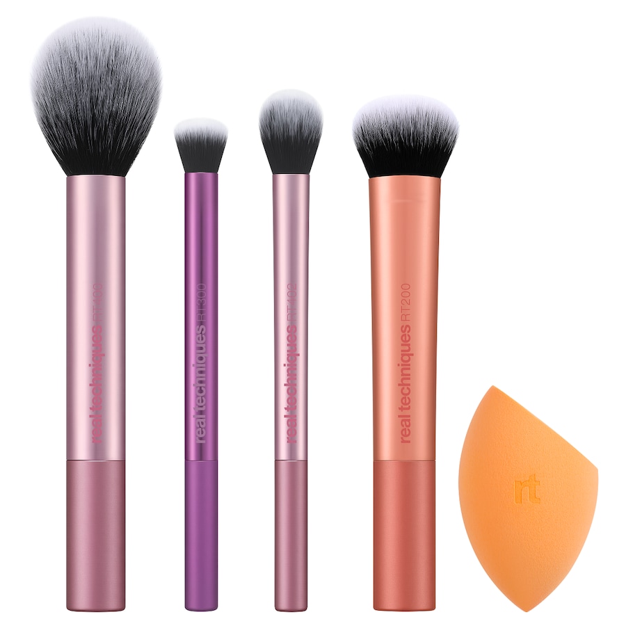 Real Techniques RT EVERYDAY ESSENTIALS SET Pinselset Blush Brush 400 + Setting 402 Deluxe Crease 300 Expert Face 200 Miracle Complexion Sponge