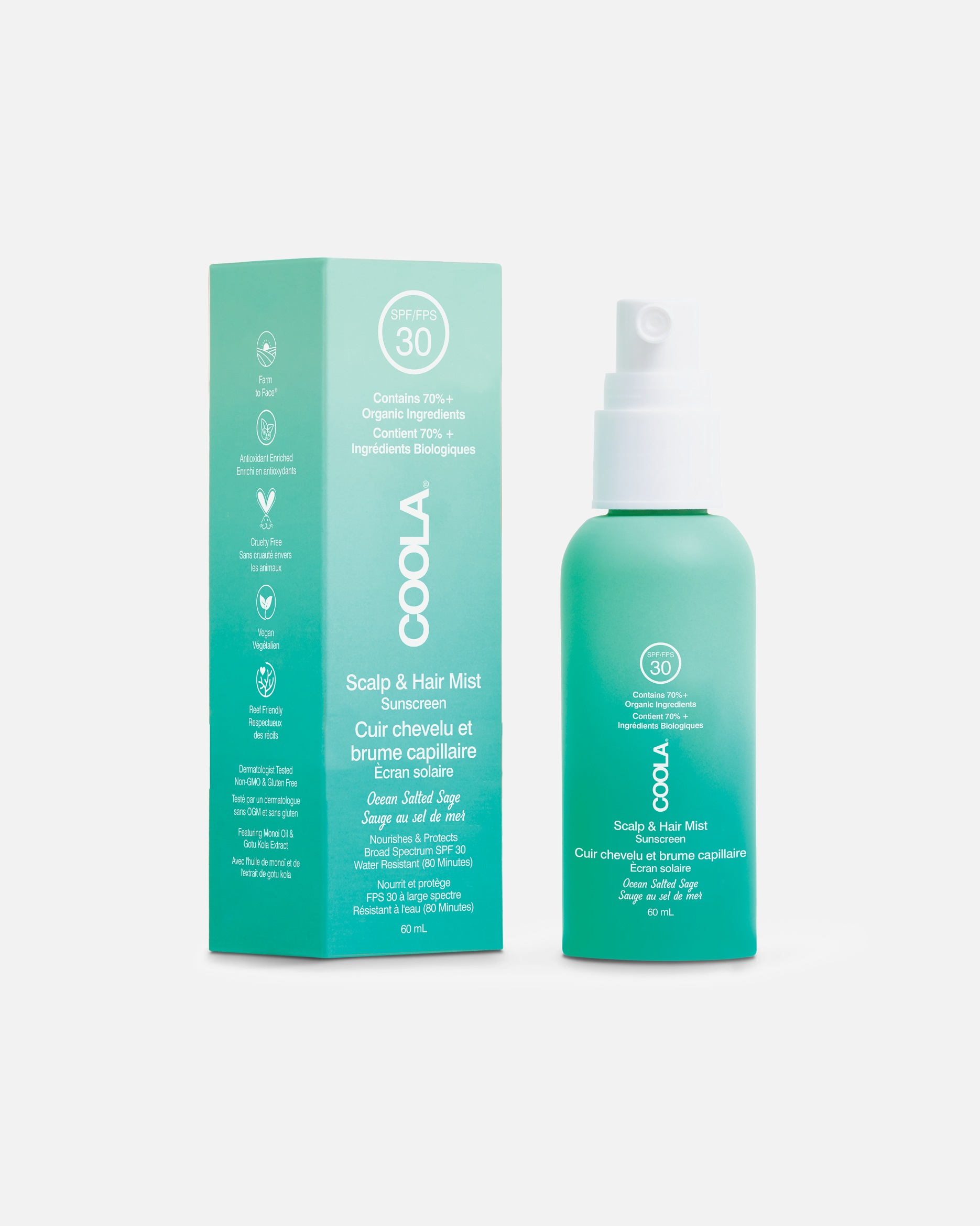 Sonnenhaarspray für Unisex Coola Classic Classic SPF 30 Organic Scalp & Hair Mist 59 ml