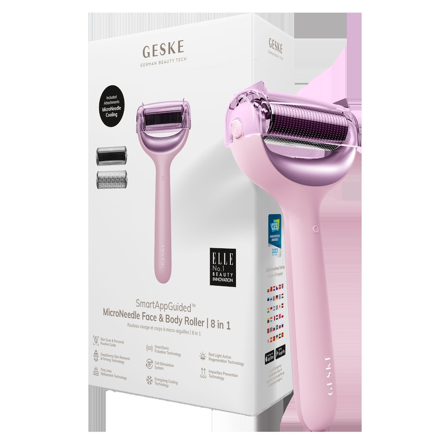 Geske SmartAppGuided MicroNeedle Face & Body Roller | 8 in 1 Dermaroller Pink