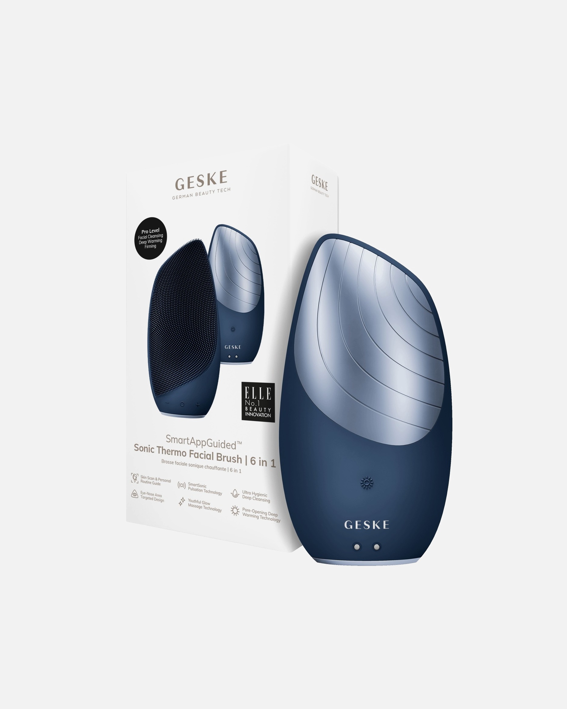Elektrisches Gesichtsmassagegerät für Unisex Geske SmartAppGuided™ Sonic Thermo Facial Brush | 6 in 1 Midnight