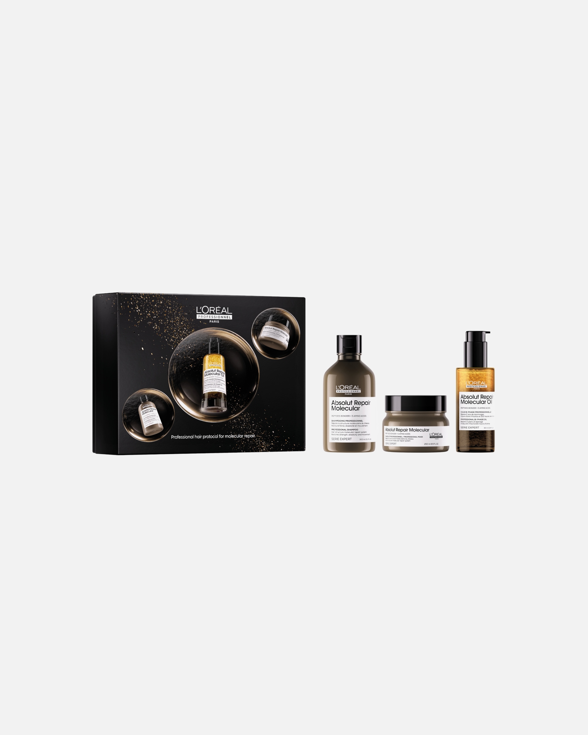 Haarpflegeset für Unisex L´Oréal Professionnel Paris Serie Expert Absolut Repair Molecular TRIO (Shampoo 300ml & Mask 250ml & Oil 90ml) 1 Stück