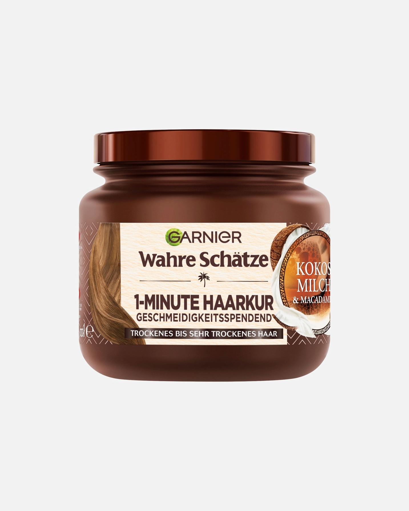 Haarkur für Weiblich Garnier Wahre Schätze 1-Minute Haarkur – mit Kokosmilch und Macadamiaöl 340 ml