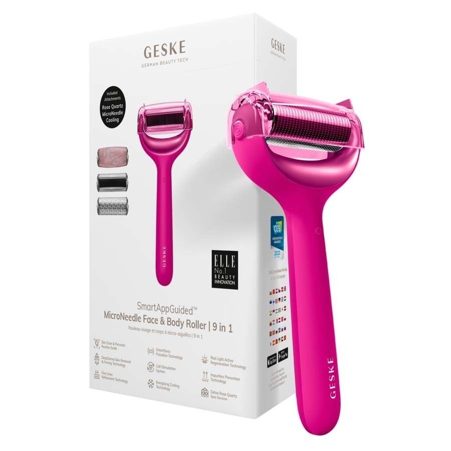 Geske SmartAppGuided MicroNeedle Face & Body Roller | 9 in 1 Reinigungsinstrument Magenta