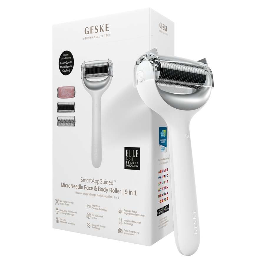 Geske SmartAppGuided MicroNeedle Face & Body Roller | 9 in 1 Reinigungsinstrument White